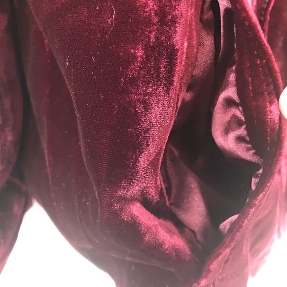 T Tahari Wine Velvet Ruffle Front Blazer Jacket - Picture 13 of 16